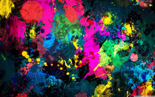 Colorful painting splattered black background - vivid color free wallpaper for desktop