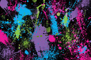 Colorful paint splatters black background - albert irvin free wallpaper