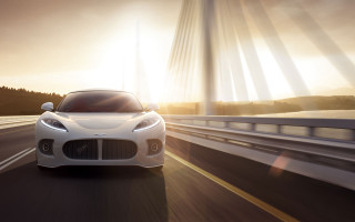 White sports car highway sunset - path free wallpaper