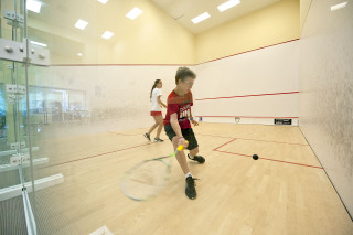Man playing badminton gym people - wide angle len free wallpaper