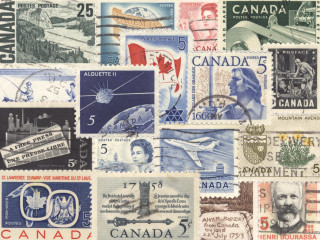 Canadian stamps collage flag jigsaw - typographic free wallpaper for desktop