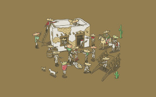 Small house people horse wagon - illustration free wallpaper for desktop