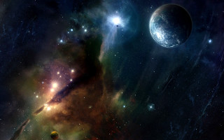 Space scene planets stars distant 3 - a distant star in the foreground free wallpaper