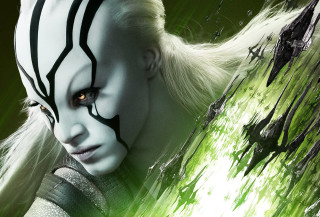 Woman green hair white makeup - a white face free wallpaper