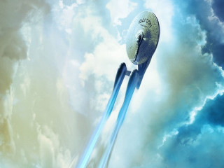 Futuristic space shuttle flying clouds - the back of it free wallpaper for desktop