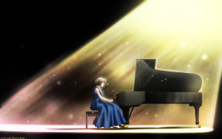 Woman sitting piano light beam - a spotlight free wallpaper