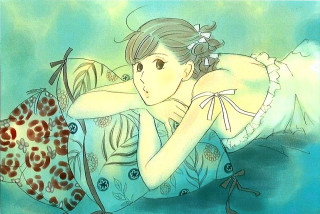 Girl laying bed flower hand - a watercolor painting free wallpaper