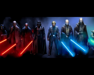 Star wars holography glowing lightsaber - a group of star wars characters free wallpaper