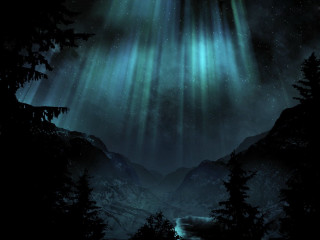 Night mountain river aurora lights - a night scene free wallpaper