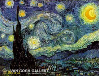 Starry night building town painting - postimpressionism free wallpaper