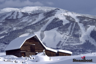 Barn snow mountain roof sky - kodachrome free wallpaper