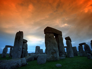 Stonehenges field cloudy sky sunset - a red sky free wallpaper for desktop
