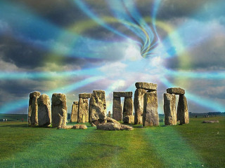Rainbow colored sky stonehenge field - a rainbow in the background and a rainbow in the sky free wallpaper