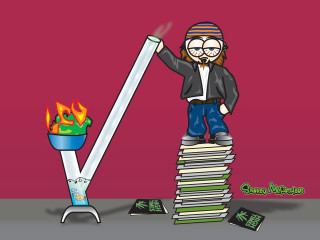 Cartoon person standing stack books - a cartoon of a person free wallpaper