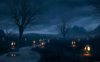 Path lanterns dark forest night - dark cloud free wallpaper for desktop