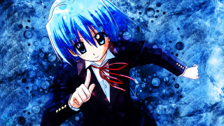 Anime blue hair pointing bubbles - yukito kishiro free wallpaper