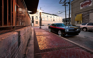 Car building fenced road photorealism - the side of a road next free wallpaper for desktop