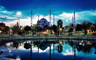 Large blue mosque night reflection - altoon sultan free wallpaper for desktop