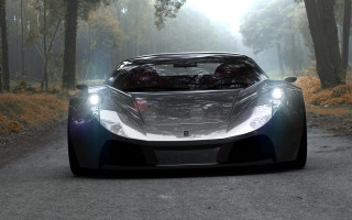 Car driving forest road fog - a road in the middle of a forest free wallpaper