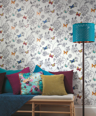 Couch bluelamp butterfly floral leaf - free 3d render wallpaper for mobile