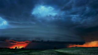 Storm cloud sunset grassy field - thunderstorm free wallpaper for desktop