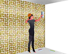 Woman painting wall brush roller - de hirsh margule free wallpaper