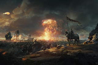 Battle horses fire smoke painting - art greg rutkowski free wallpaper