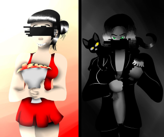 Woman cat head shoulder camera - giantess art free wallpaper for desktop