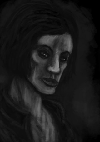 Woman dark hair black background - character portrait free wallpaper for mobile