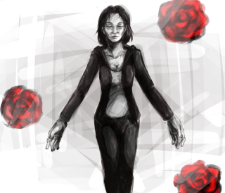 Woman black suit red roses - red rose free wallpaper for desktop