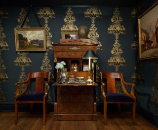 Room desk chairs painting lamp - maximalist free wallpaper