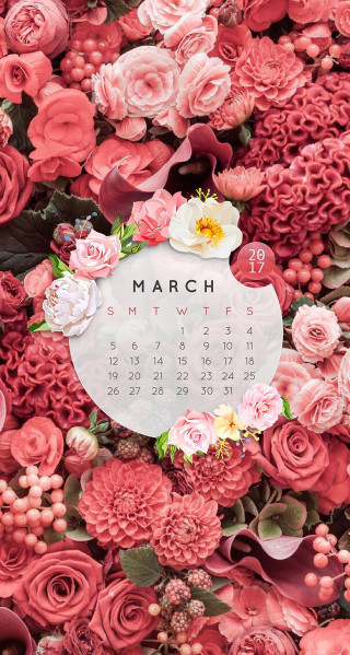 Calendar flowers march red pink - free spring wallpaper for mobile