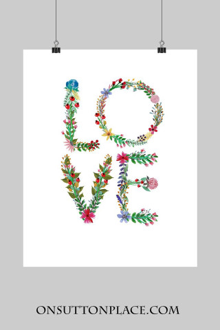 Love floral letters white poster - free minimalism wallpaper