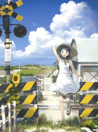 Woman white dress hat street 2 - a traffic light free wallpaper