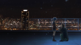 Man kneeling woman roof night - a roof free wallpaper