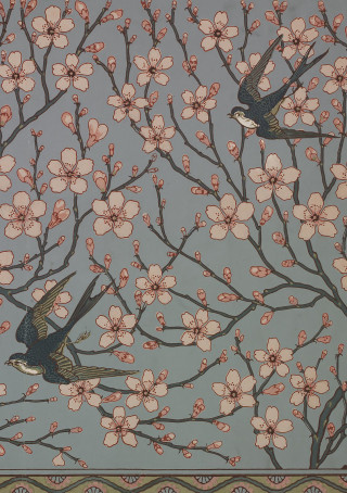 Birds flying tree flowers border - free spring wallpaper for mobile