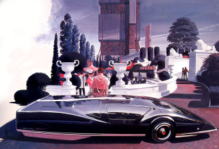 Futuristic car building fountain statue - barron storey free wallpaper for desktop