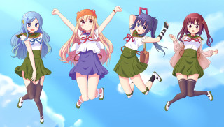 Four girls flying school uniforms - ayo free wallpaper