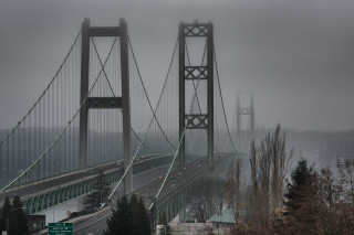 Foggy bridge cars street sign - a few car free wallpaper