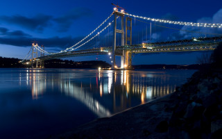 Bridge water night lights sky - digital photography free wallpaper