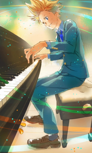 Man sitting piano playing instrument - synthetism free wallpaper for mobile