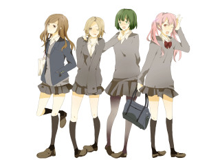 Anime girls standing row hands - a purse free wallpaper