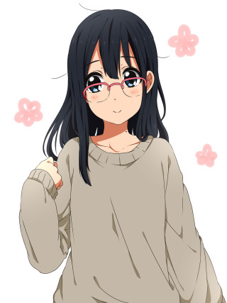 Girl glasses sweater flower portrait - a pink flower in the foreground free wallpaper
