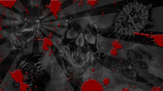 Red black background skulls pattern - dark art free wallpaper