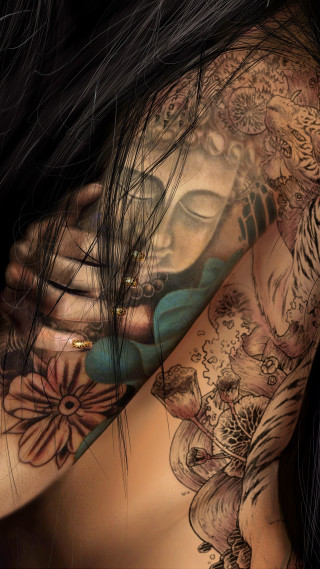 Woman tattoo flower arm shoulder - shaded free wallpaper for mobile