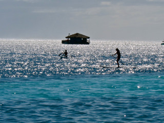 Couple surfboards water house background - tranquil free wallpaper