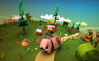 Pig riding toy cartoon trees - a pig free wallpaper