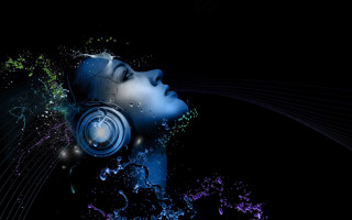 Woman headphones water splash face - headphone free wallpaper
