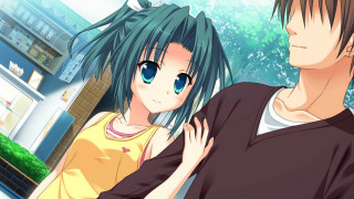 Anime couple building tree cityscape - a building free wallpaper