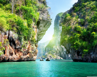 Large body of water surrounded - both side of it free wallpaper